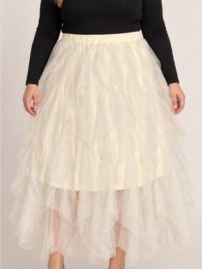 Arula Womens 3X Cream Polka Dot Tulle Maxi Skirt Bridal Wedding Fairycore Size C
